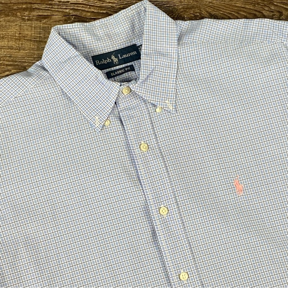Polo Ralph Lauren Shirt Men L Red White Blue Tartan Plaid Button Up Classic Fit